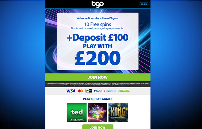 BGO Startpage: Get 20 free spins with no wagering!