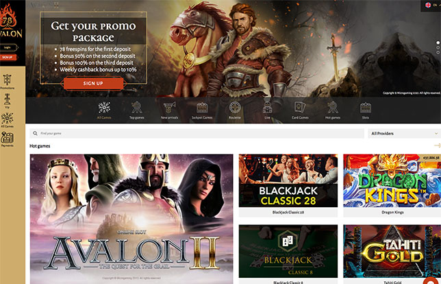 Get 78 free spins on Avalon after deposit.