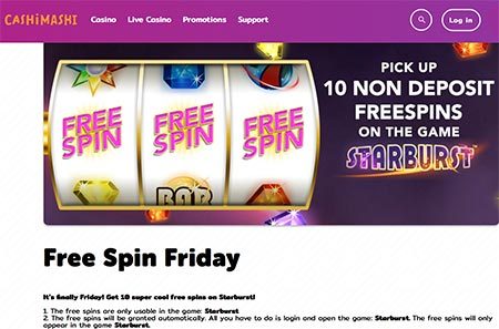 CashiMashi Casino: 10 Free Spins on Starbust every week!