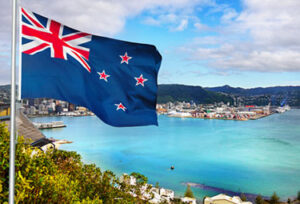 New Zealand Flag & Views over Wellington, the Kiwi capital