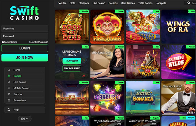 Lots of slots from Swift Casino.