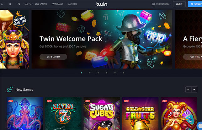 Twin Casino's homepage - clean and user friendly.